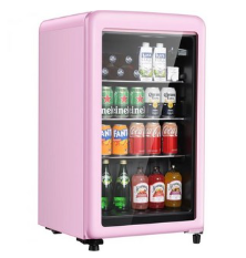 레트로 음료 냉장고 3.2 큐빅 피트 미니 유리문 빈티지 독립형 사무실 바 가정용 조절 가능한 선반 온도 조절기 핑크