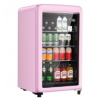 레트로 음료 냉장고 3.2 큐빅 피트 미니 유리문 빈티지 독립형 사무실 바 가정용 조절 가능한 선반 온도 조절기 핑크