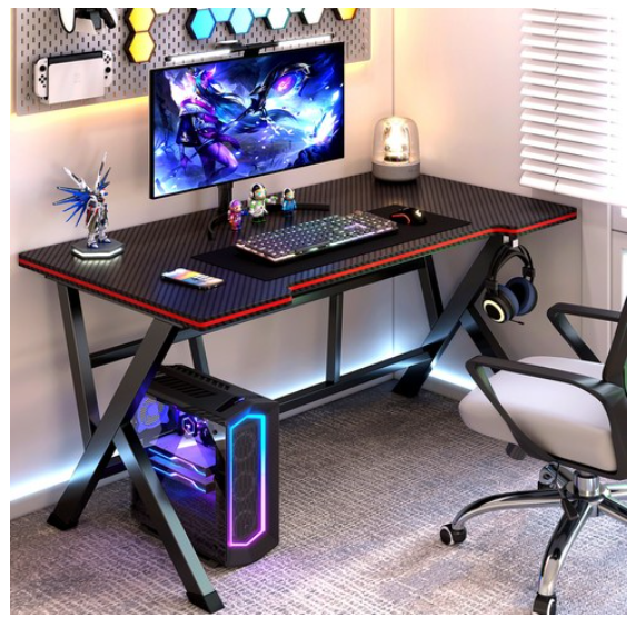 카본 패턴 1인용 게이밍 컴퓨터 철제책상 사무용책상 헤드셋거치대 포함